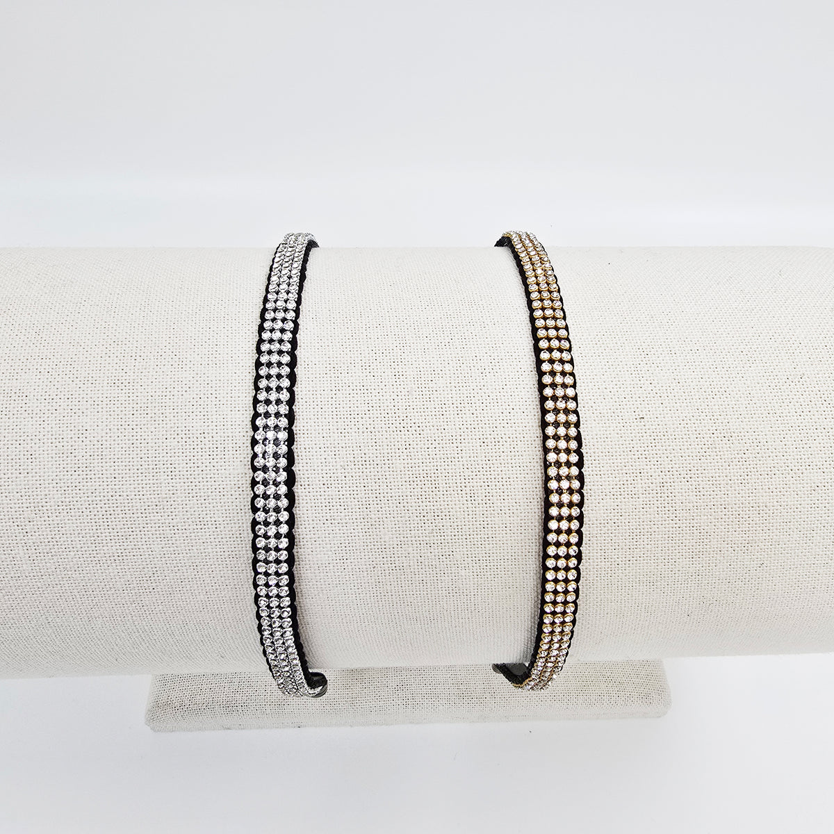 Triple Line Crystal Thin Headband 0.4 in wide – Silver, Gold, French-style
