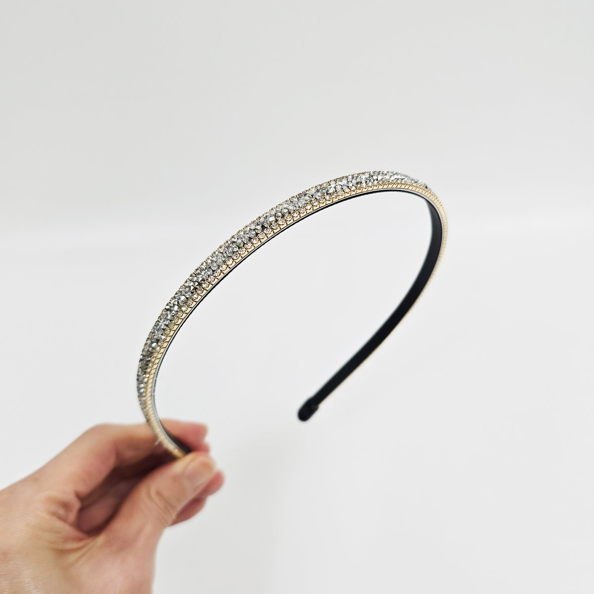 Double Line Crystal Thin Headband 0.3 in wide – 1 Silver Crystal