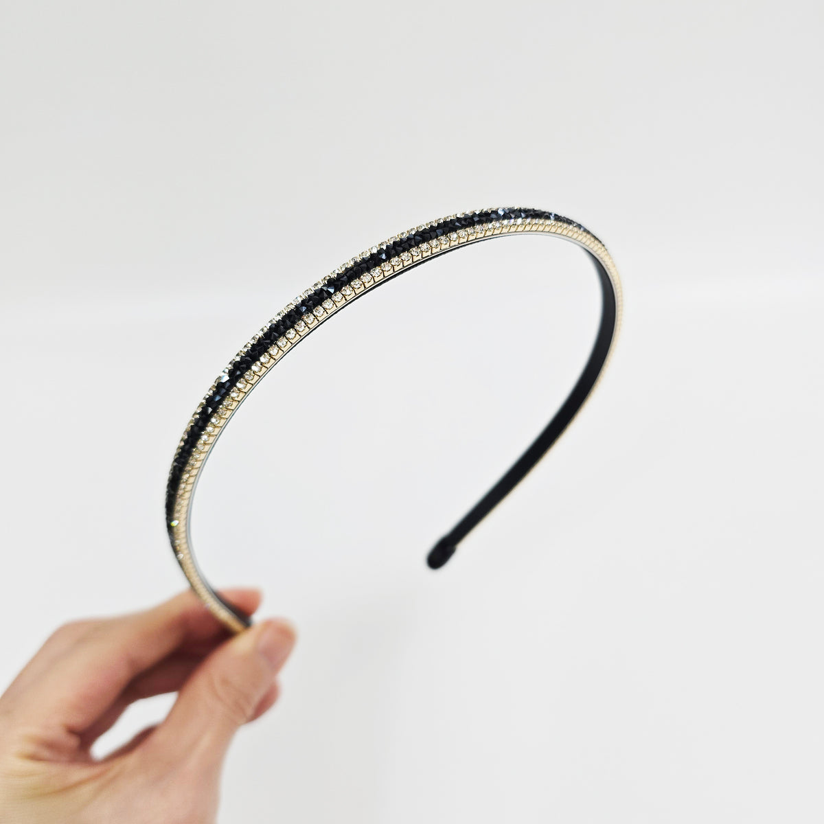 Double Line Crystal Thin Headband 0.3 in wide – 4 Deep Navy Crystal