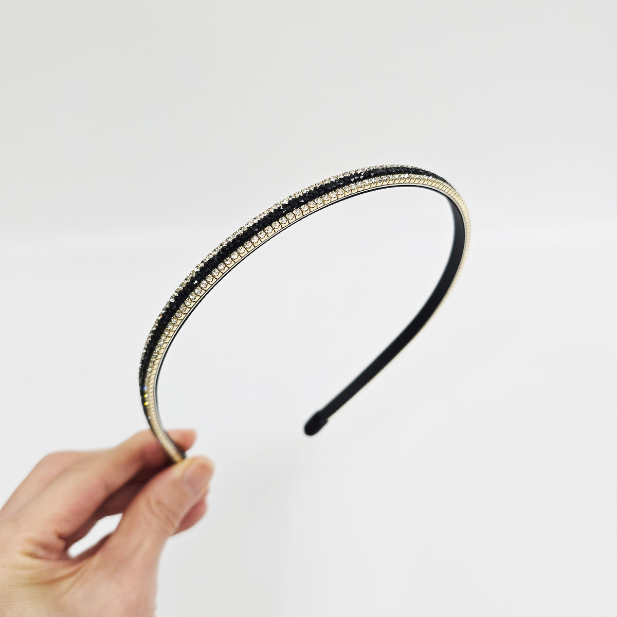 Double Line Crystal Thin Headband 0.3 in wide – 5 Black Crystal