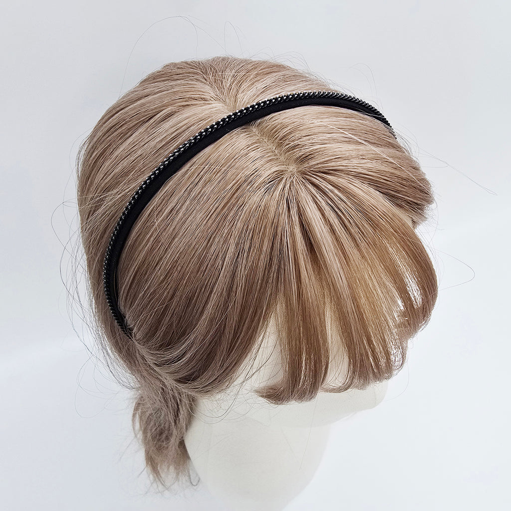 Slim Chain Thin Headband 0.3 in wide – Metal Chain on Black, French-style
