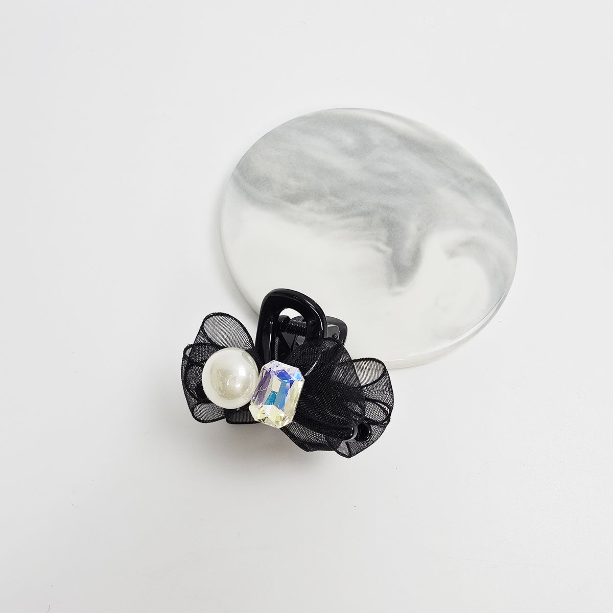 Organza Bow Mini Hair Claw Clip 1.8 in – Pearl, Cubic, Sheer, French-style