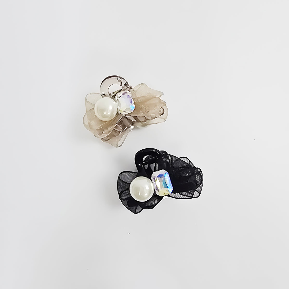 Organza Bow Mini Hair Claw Clip 1.8 in – Pearl, Cubic, Sheer, French-style