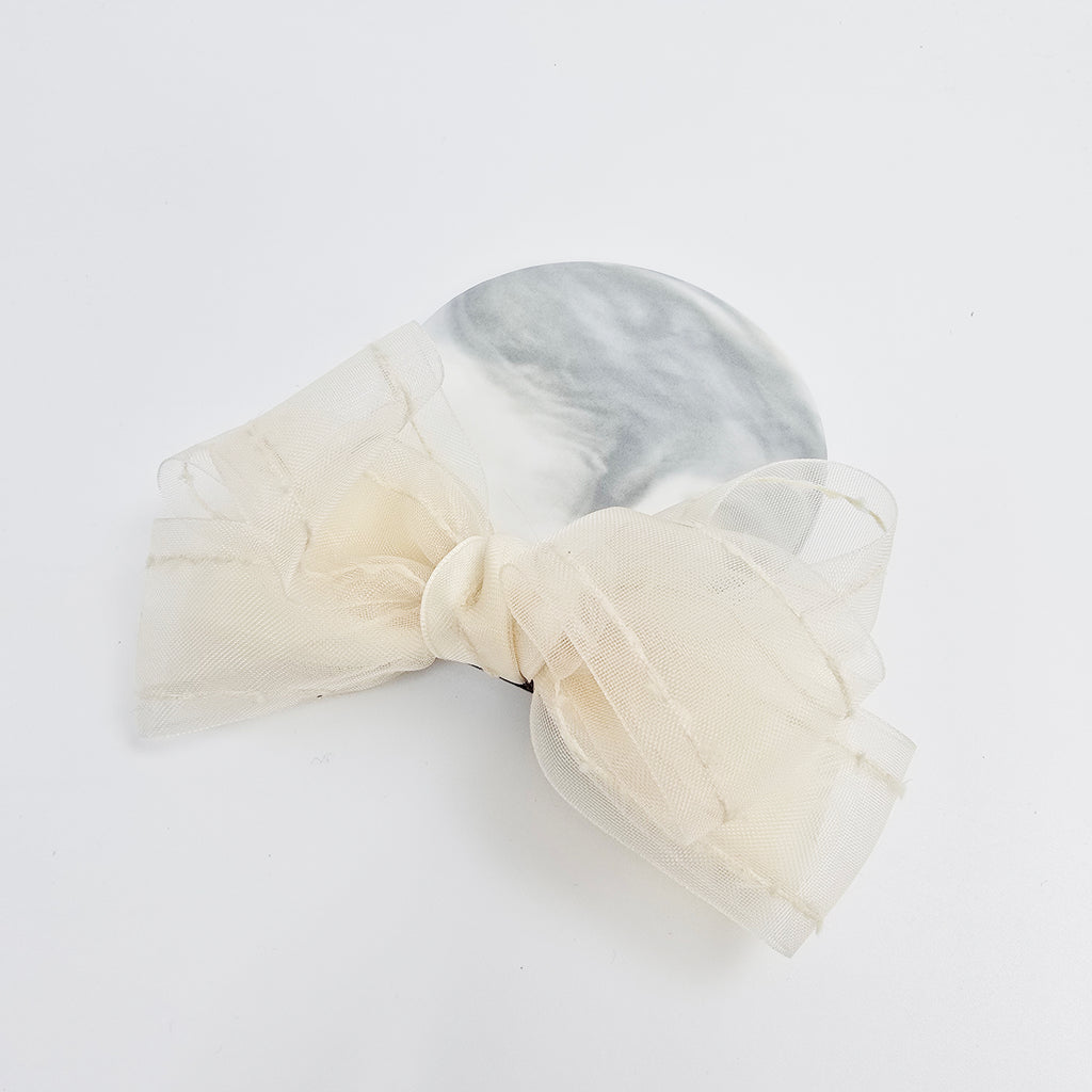 Stitched Organza Big Bow Hair Barrette 5.5 in – Satin, Sheer, French Pin