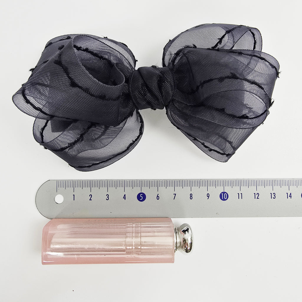 Stitched Organza Big Bow Hair Barrette 5.5 in – Satin, Sheer, French Pin
