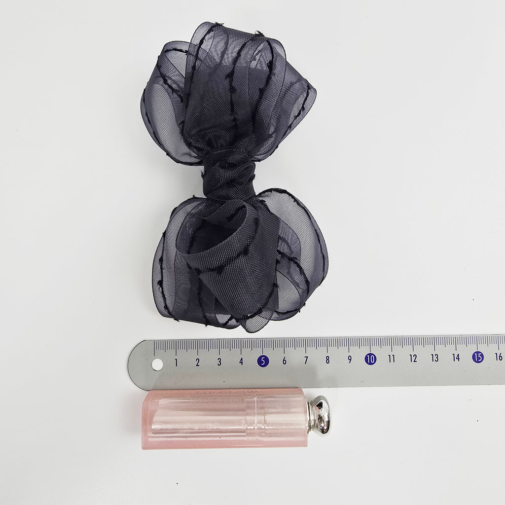 Stitched Organza Big Bow Hair Barrette 5.5 in – Satin, Sheer, French Pin