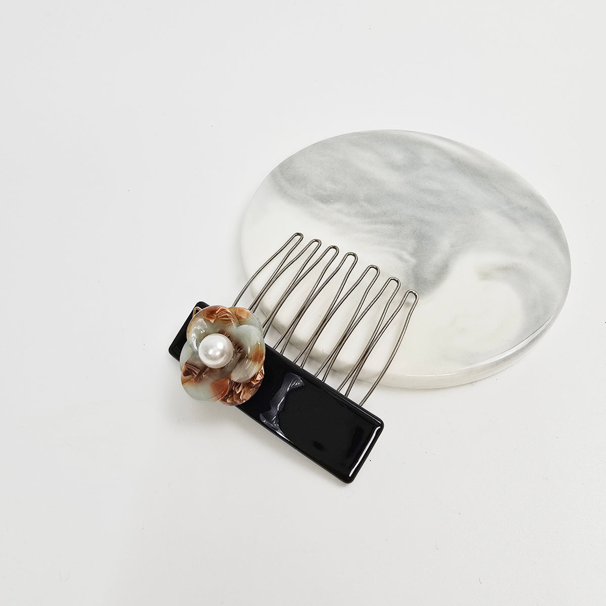 Pansy Pearl Mini Hair Comb Pin 2.2 in – Tortoise Shell, Pastel, French Pin