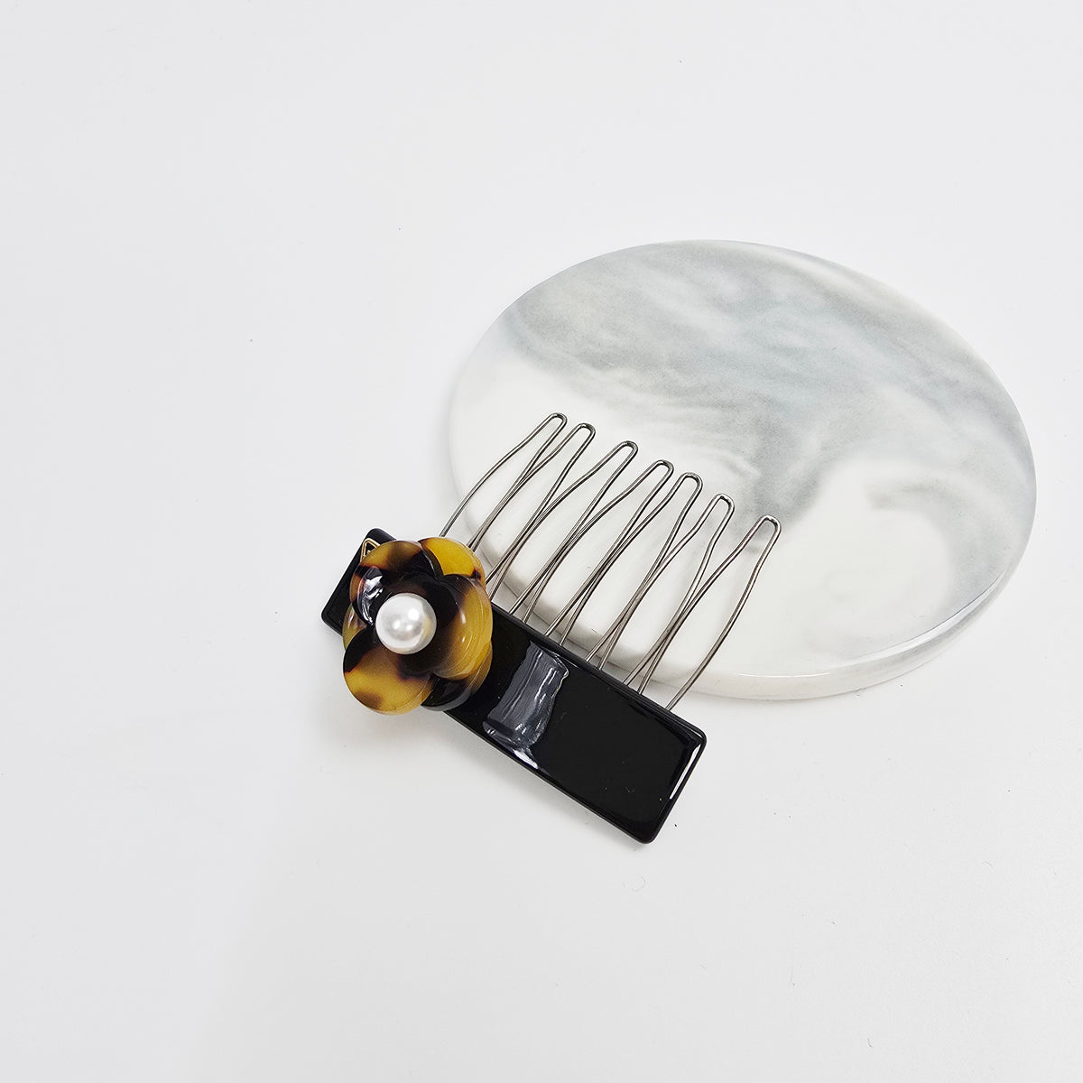 Pansy Pearl Mini Hair Comb Pin 2.2 in – Tortoise Shell, Pastel, French Pin