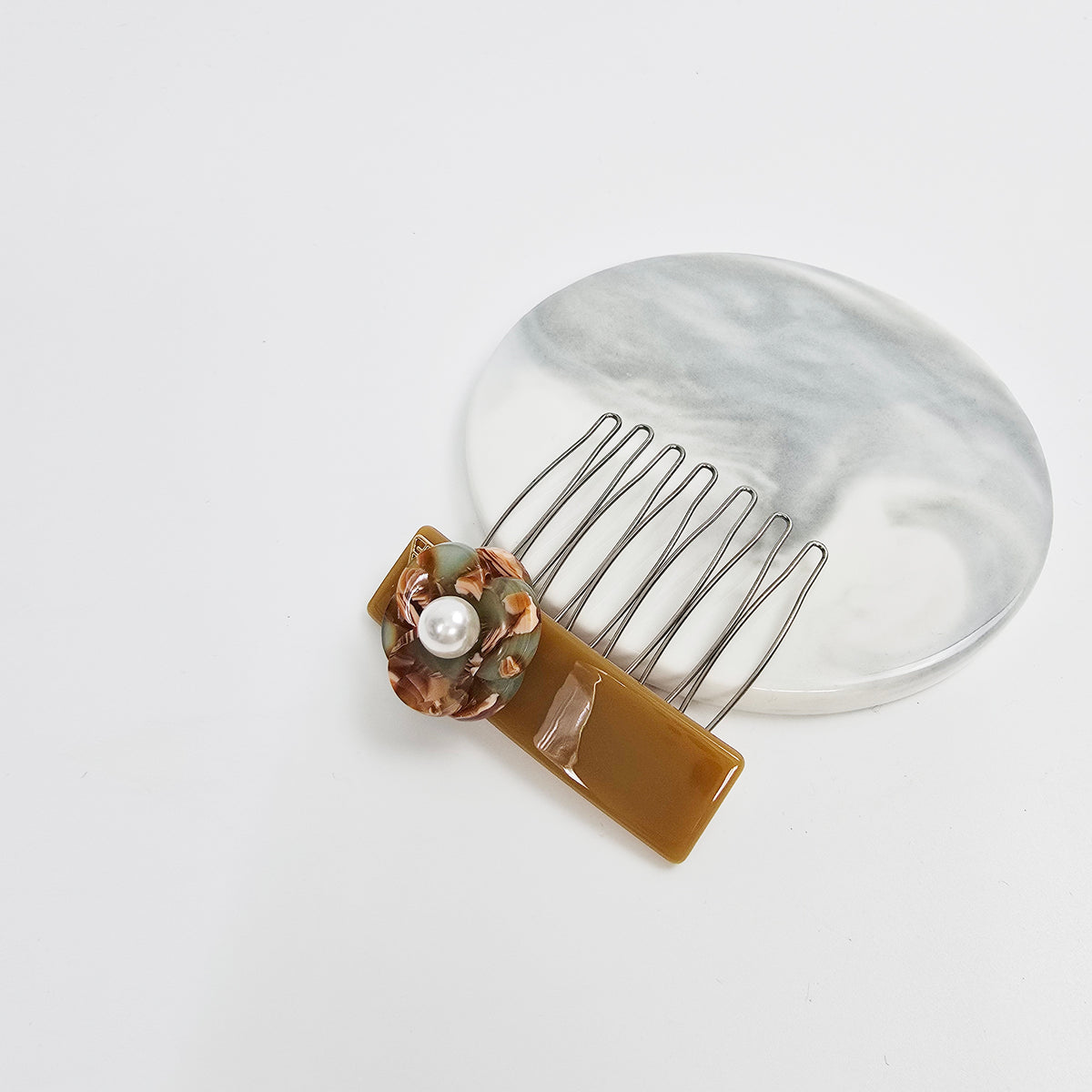 Pansy Pearl Mini Hair Comb Pin 2.2 in – Tortoise Shell, Pastel, French Pin