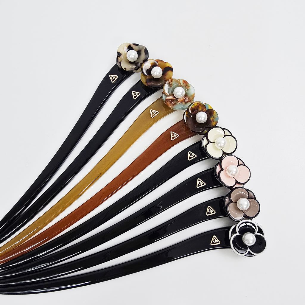 Pansy Pearl Hair Stick 7.1 in – Tortoise Shell, Pastel, French Pin