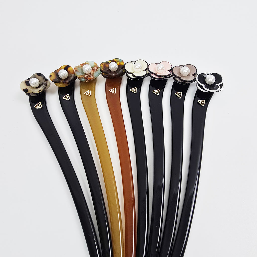 Pansy Pearl Hair Stick 7.1 in – Tortoise Shell, Pastel, French Pin