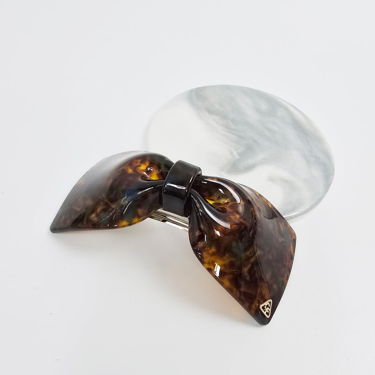 Glassy Big Bow Hair Barrette 3.9 in – Tortoise Shell, Aurora, French Pin