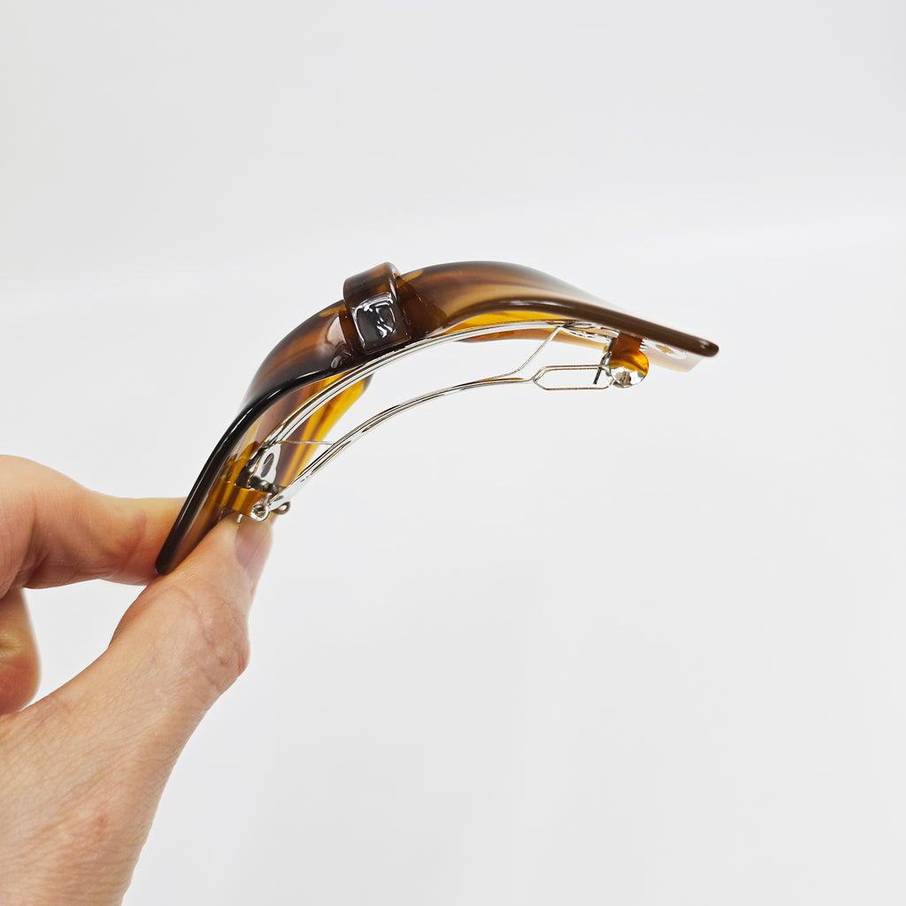 Glassy Big Bow Hair Barrette 3.9 in – Tortoise Shell, Aurora, French Pin