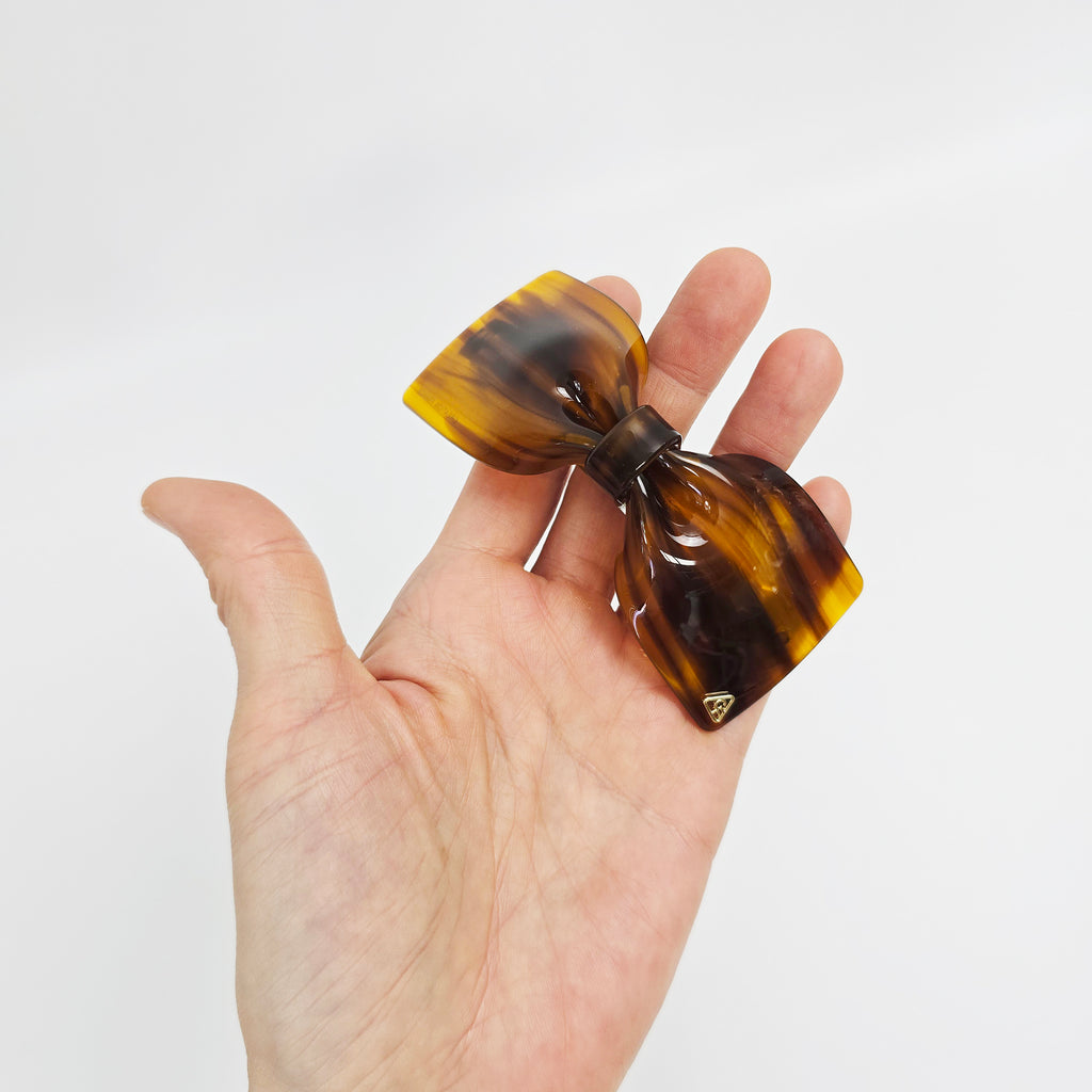 Glassy Big Bow Hair Barrette 3.9 in – Tortoise Shell, Aurora, French Pin