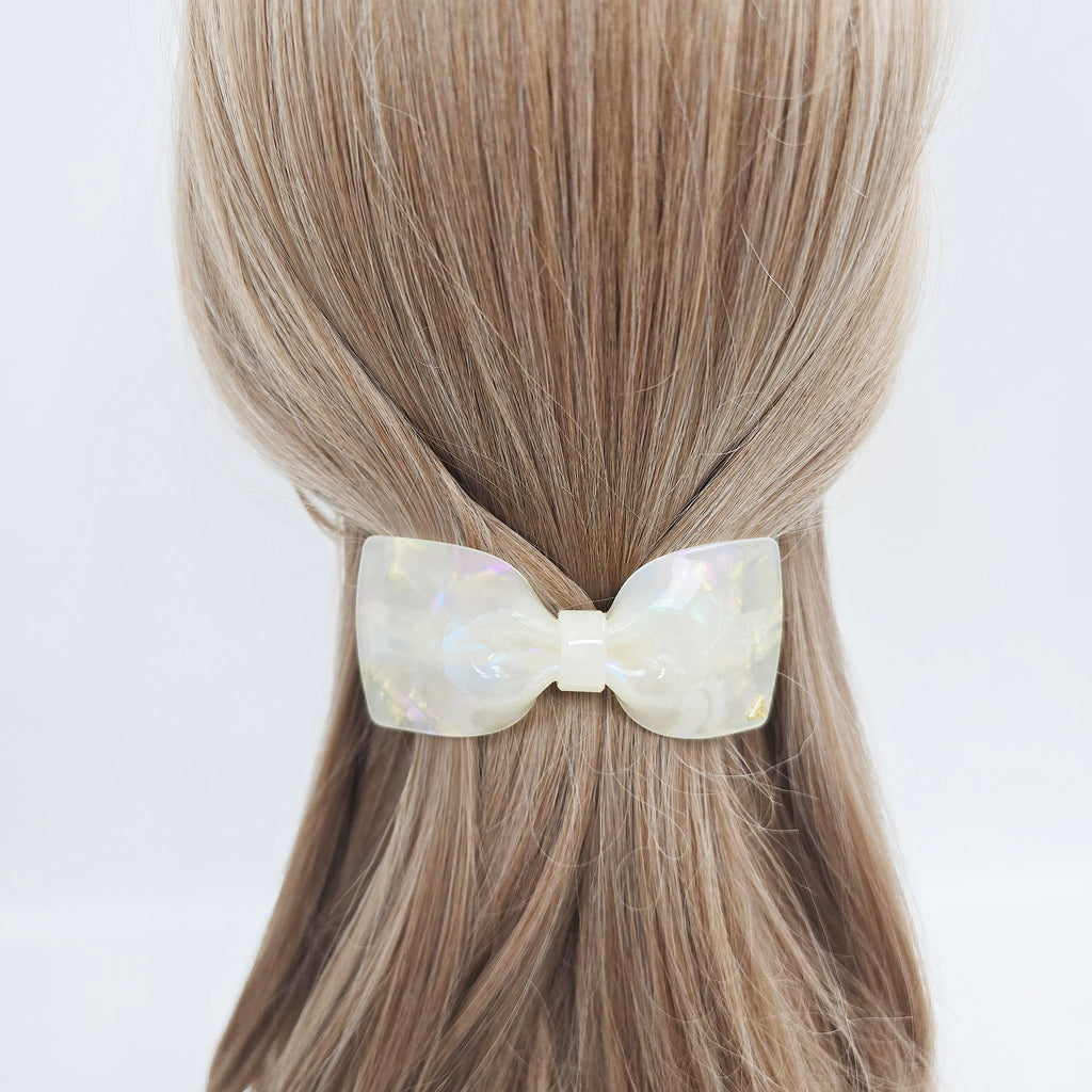 Glassy Big Bow Hair Barrette 3.9 in – Tortoise Shell, Aurora, French Pin
