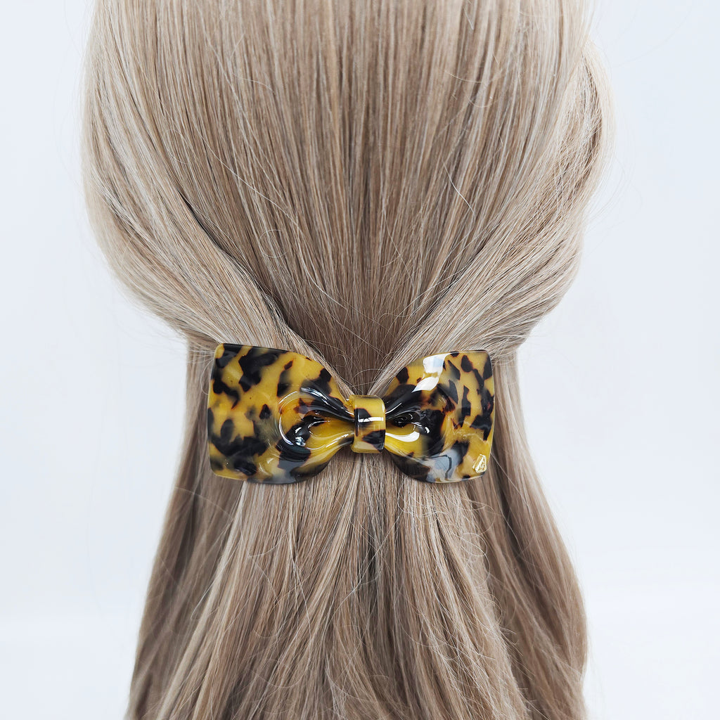 Glassy Big Bow Hair Barrette 3.9 in – Tortoise Shell, Aurora, French Pin