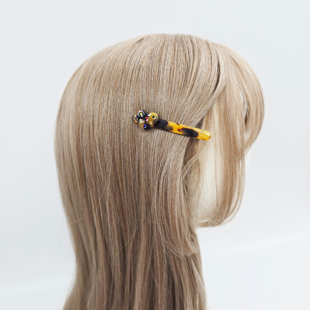 Heart Cubic Small Alligator Hair Clip 2.6 in – Tortoise Shell, French-style