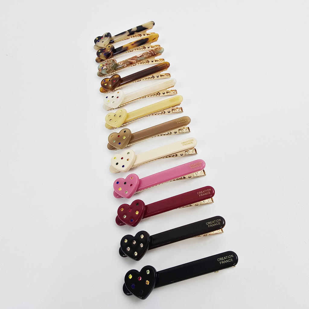 Heart Cubic Small Alligator Hair Clip 2.6 in – Tortoise Shell, French-style