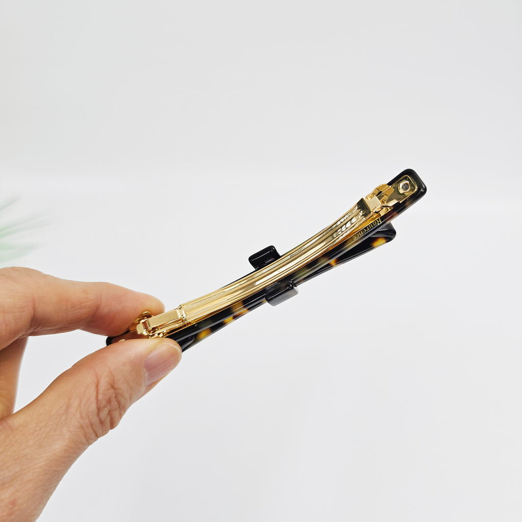 Laurence Long Bow Slim Hair Barrette 4.1 in – Tortoise Shell, French Pin