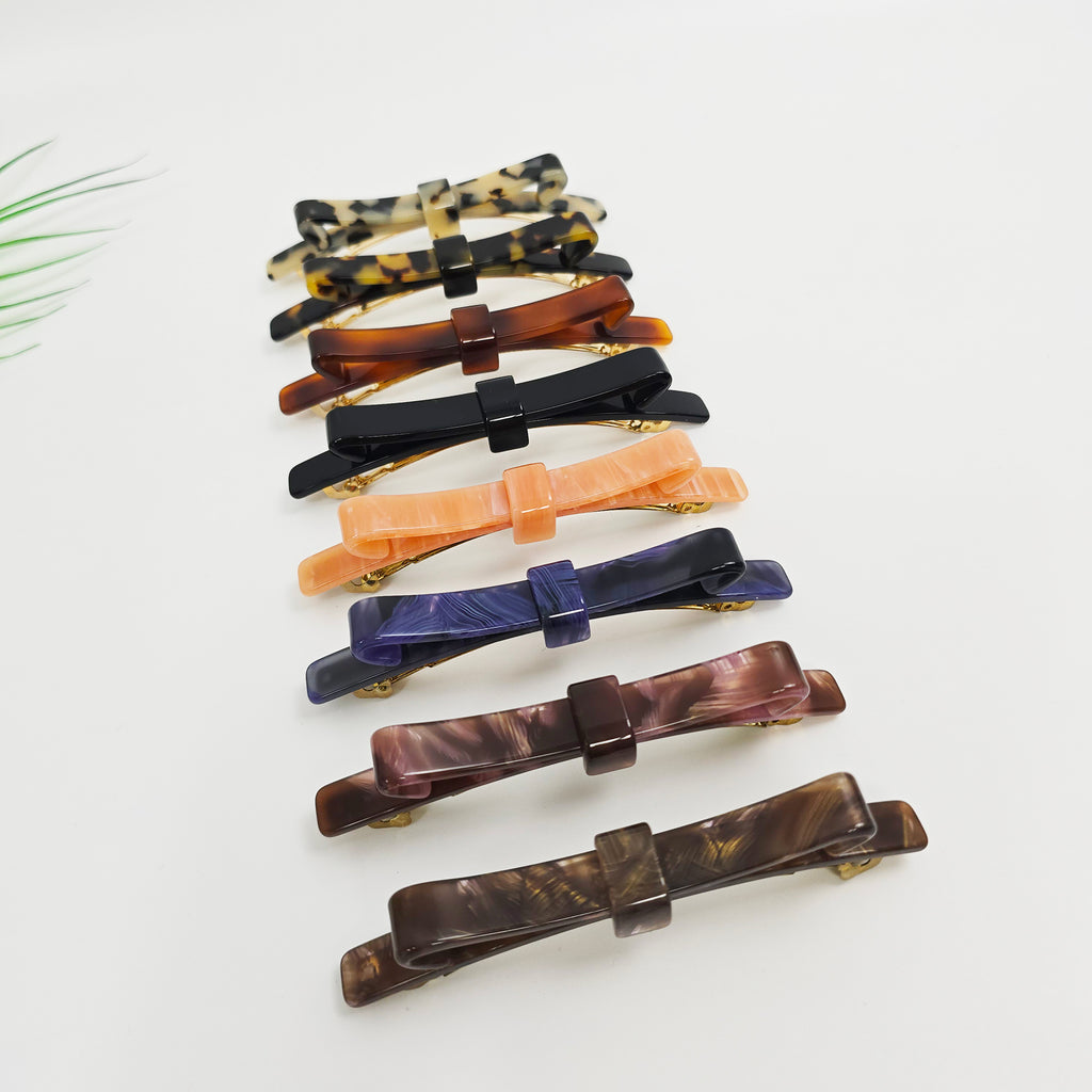 Laurence Long Bow Slim Hair Barrette 4.1 in – Tortoise Shell, French Pin