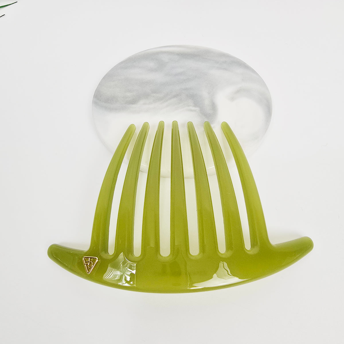 Arched Logo Long Leg Hair Comb Pin 4.3 in – 3 Pure Olive Green