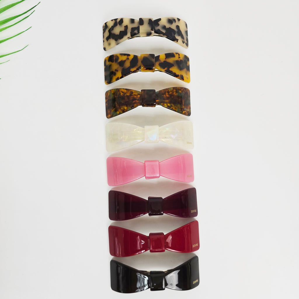 Camille Bow Hair Barrette 3.7 in – Tortoise Shell, French Pin, for Half-Up