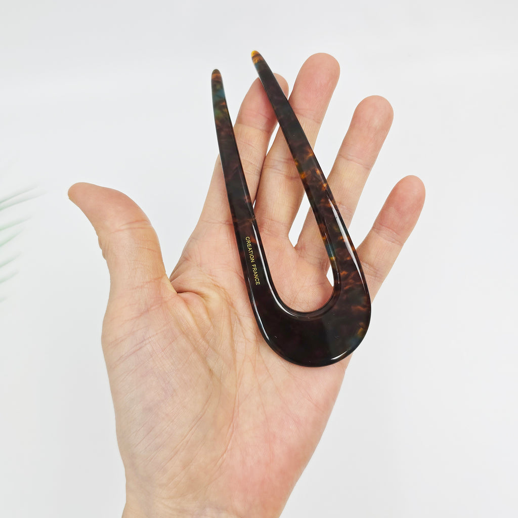 U-Shape Long Hair Stick 5.5 in – Aurora & Solid, French Pin, for Thick Hair