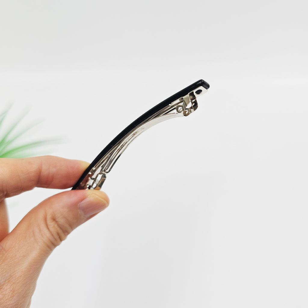 Straight Slim Hair Barrette 3.3 in – Solid Glossy, for Half-Up, French Pin