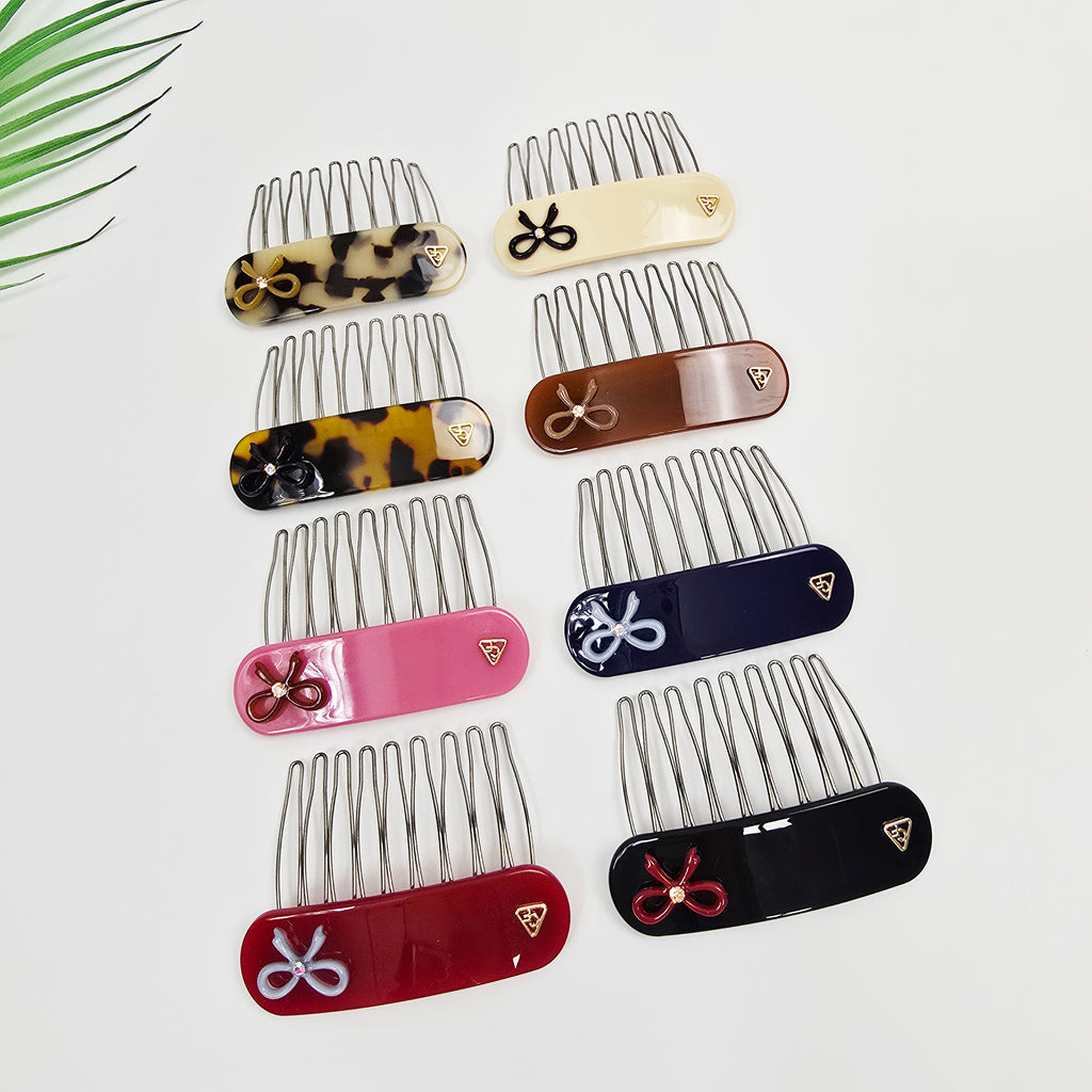 Bow Mini Hair Comb Pin 2.6 in – Tortoise Shell, Solid & Pastel, French Pin