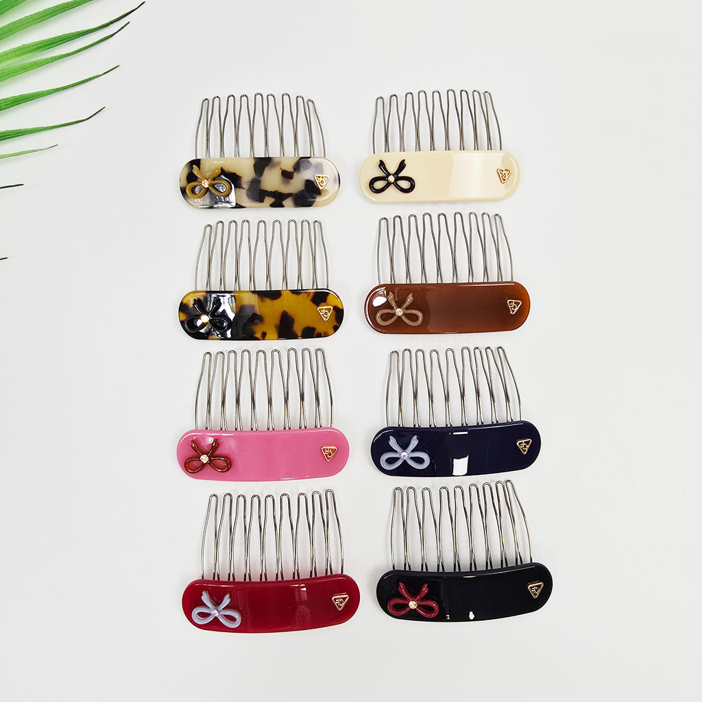 Bow Mini Hair Comb Pin 2.6 in – Tortoise Shell, Solid & Pastel, French Pin
