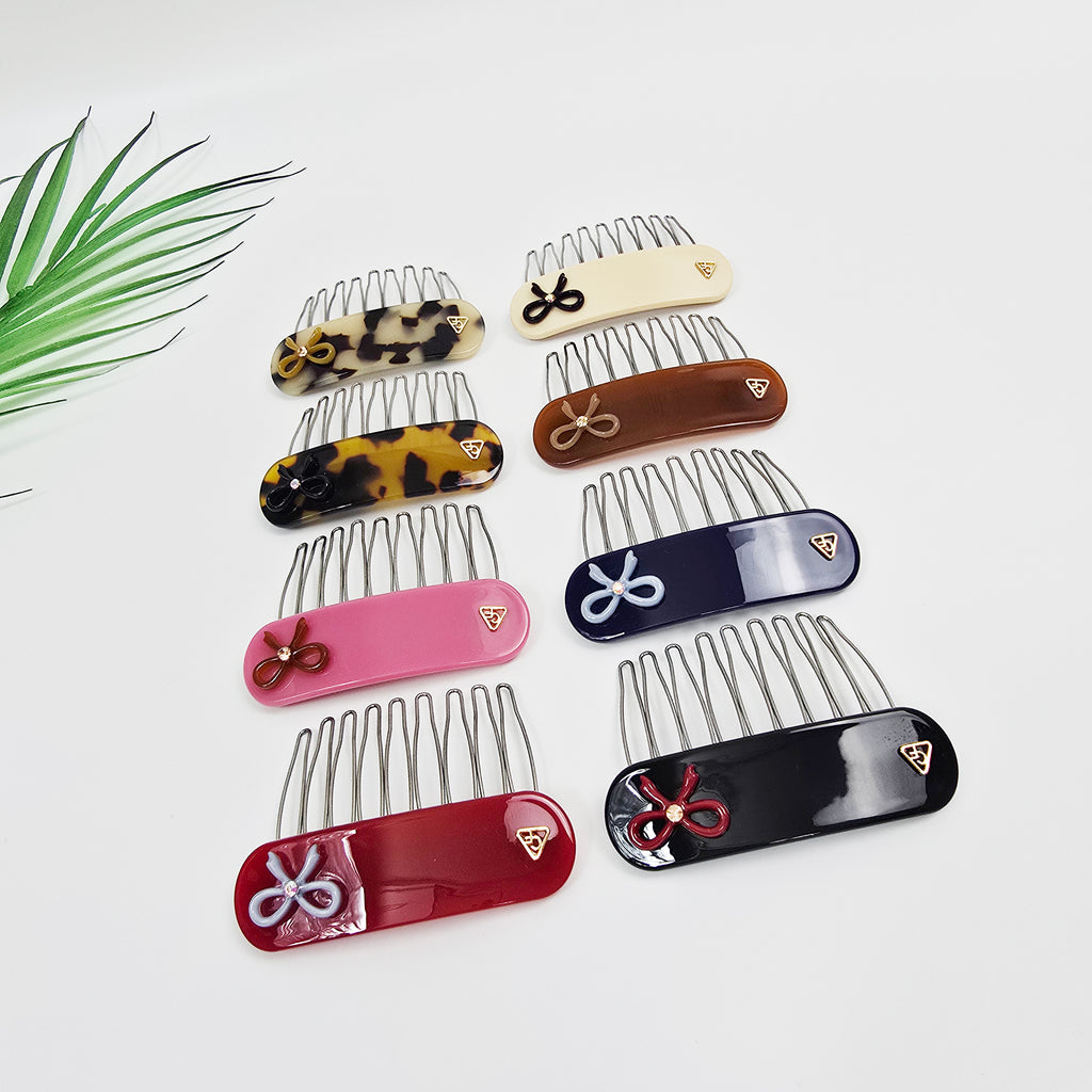 Bow Mini Hair Comb Pin 2.6 in – Tortoise Shell, Solid & Pastel, French Pin