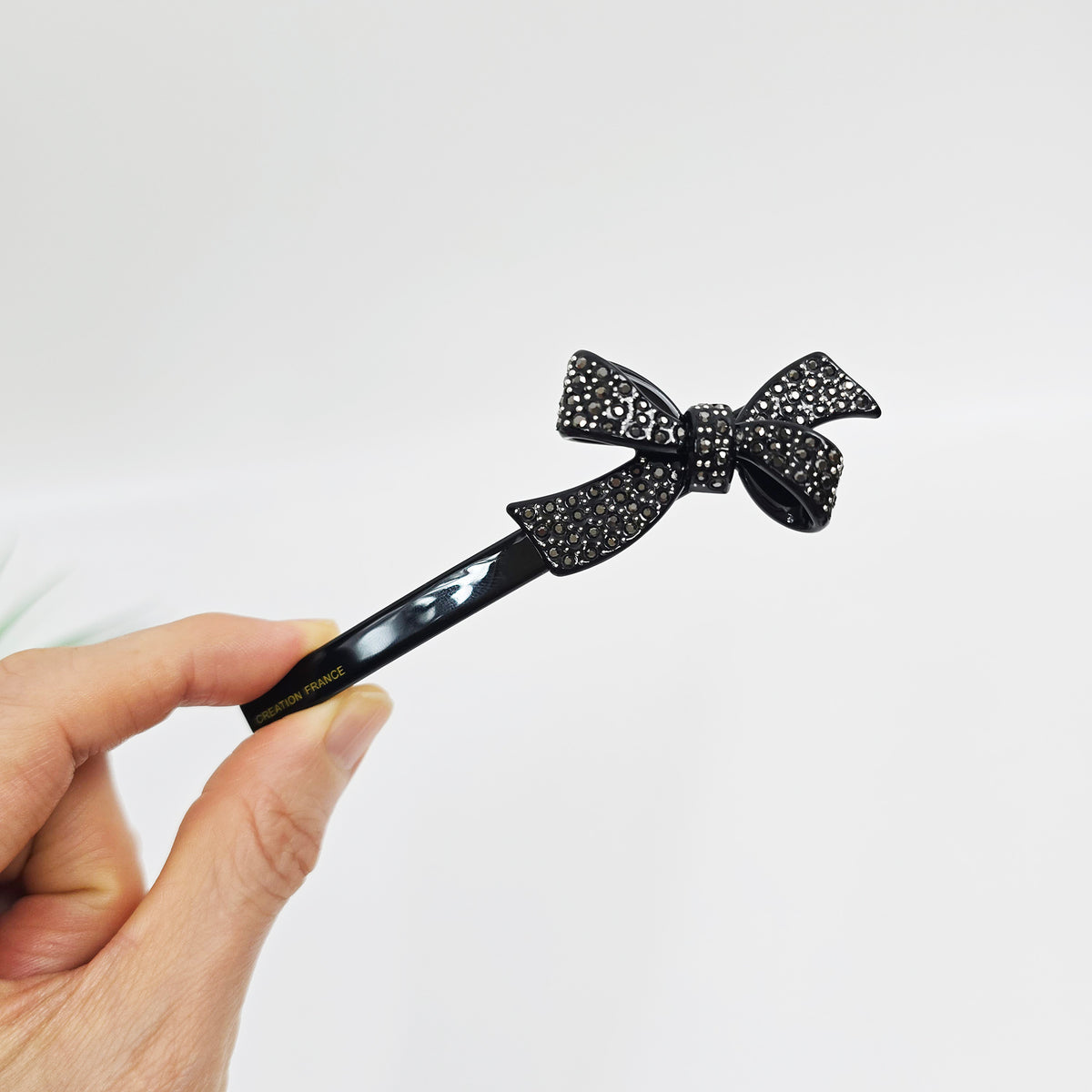 Double Bow Cubic Hair Barrette 4.3 in – Tortoise Shell & Aurora, French Pin