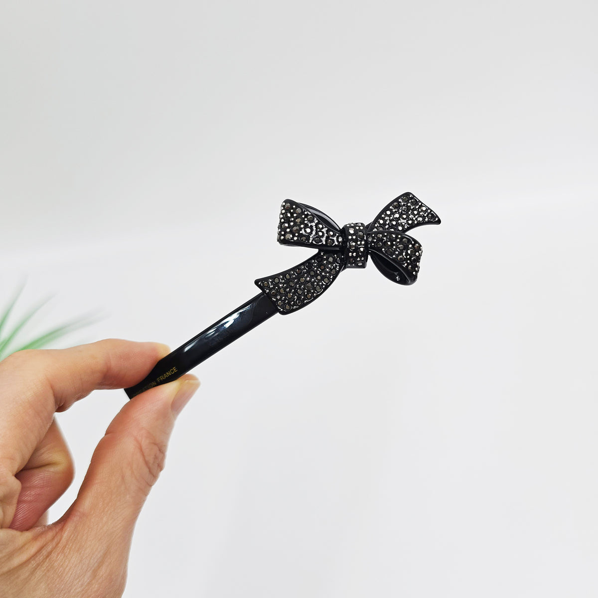 Double Bow Cubic Hair Barrette 4.3 in – Tortoise Shell & Aurora, French Pin