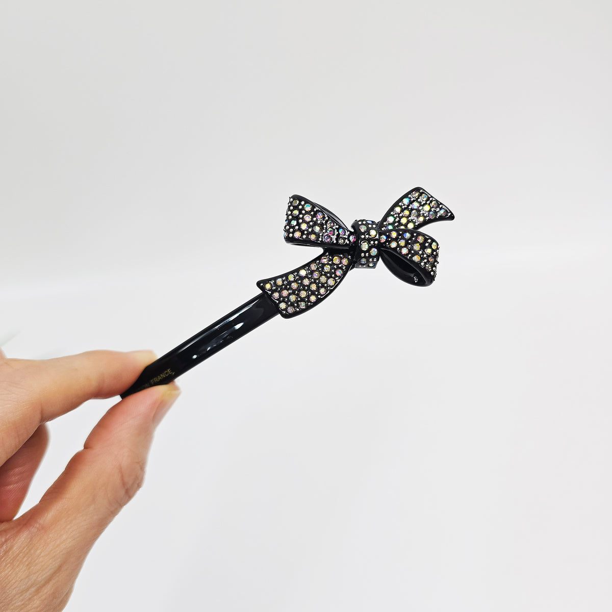 Double Bow Cubic Hair Barrette 4.3 in – Tortoise Shell & Aurora, French Pin