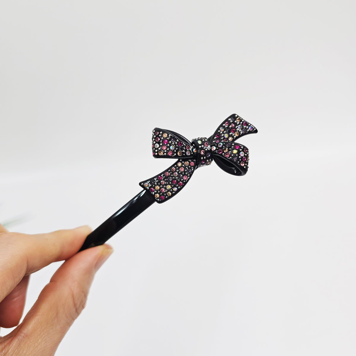 Double Bow Cubic Hair Barrette 4.3 in – Tortoise Shell & Aurora, French Pin