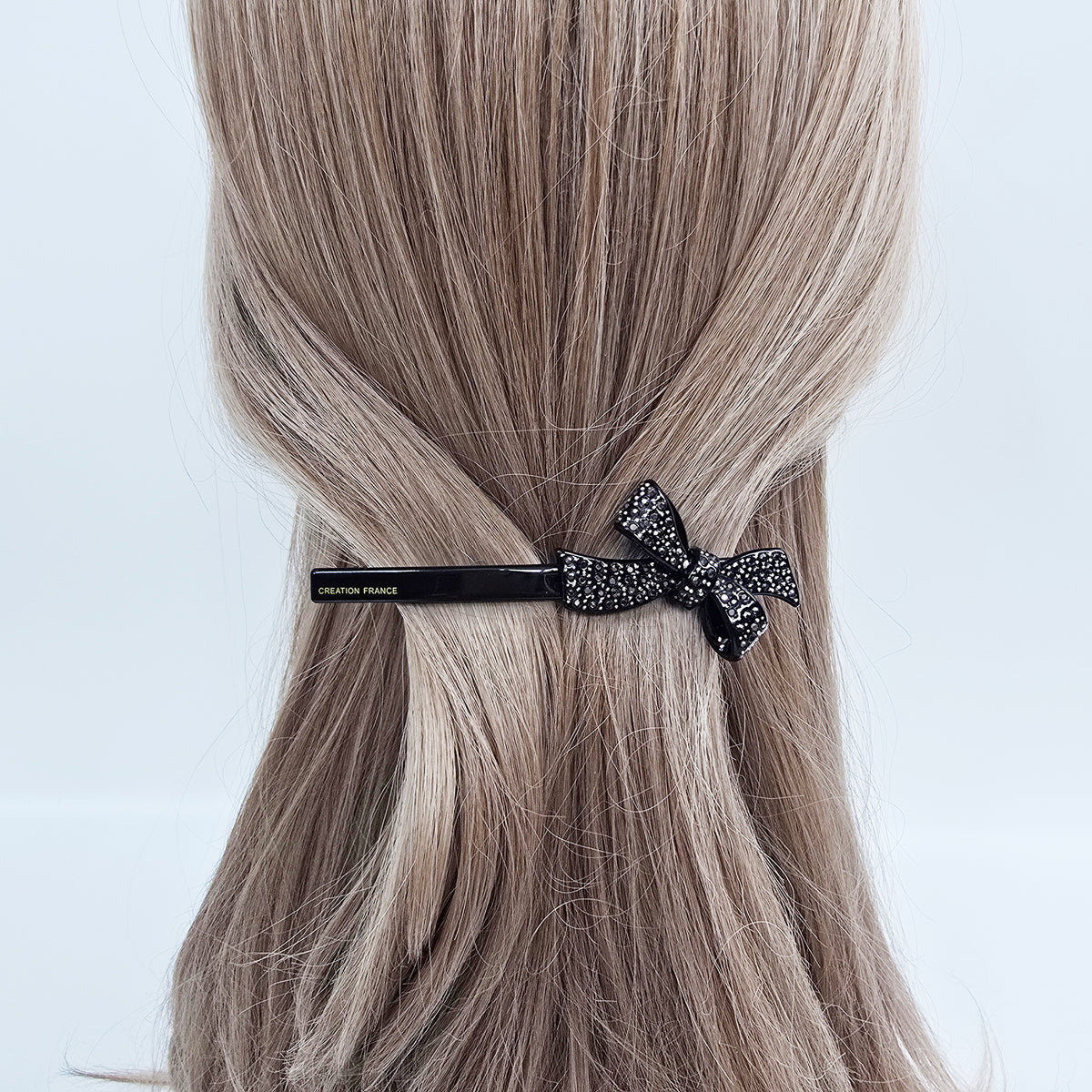 Double Bow Cubic Hair Barrette 4.3 in – Tortoise Shell & Aurora, French Pin