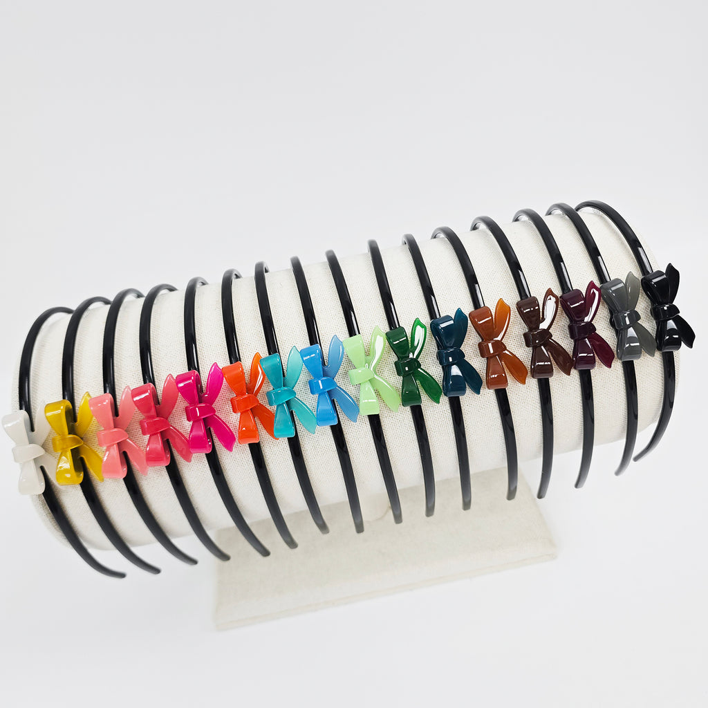 Petite Bow Thin Headband 0.2 in wide – 3D Mini Bow, 16 Colors, French-style