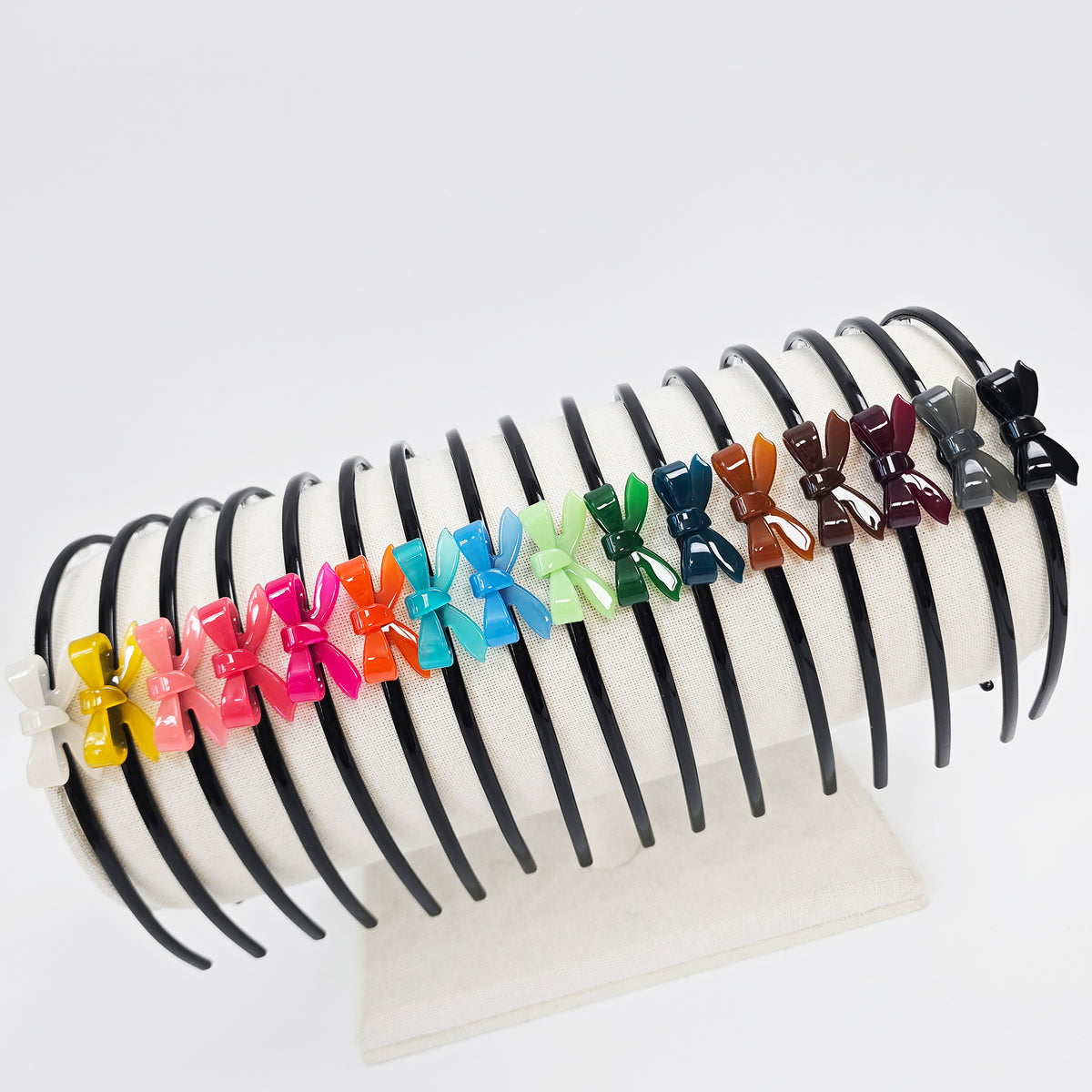 Petite Bow Thin Headband 0.2 in wide – 3D Mini Bow, 16 Colors, French-style
