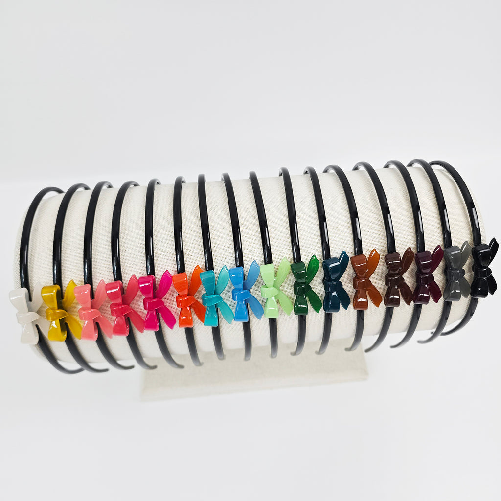 Petite Bow Thin Headband 0.2 in wide – 3D Mini Bow, 16 Colors, French-style
