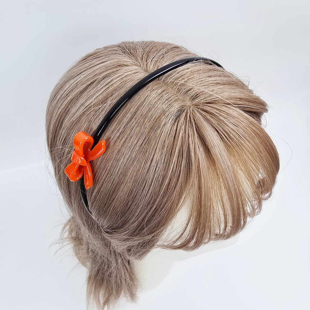 Petite Bow Thin Headband 0.2 in wide – 3D Mini Bow, 16 Colors, French-style