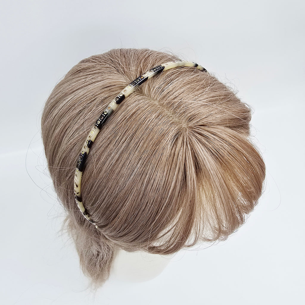 Slim Cubic Thin Headband 0.2 in wide – Mini Crystals, Tortoise & Solid