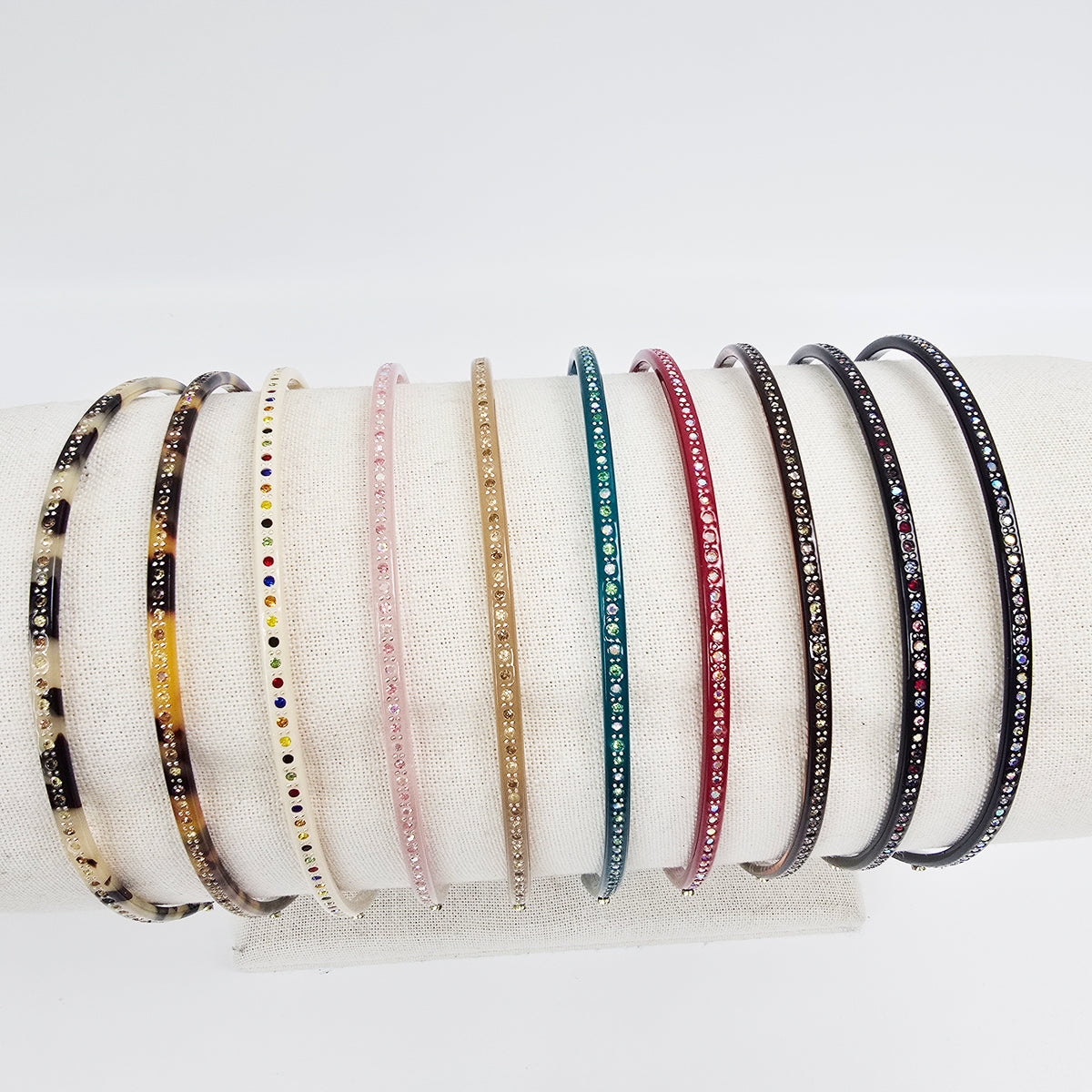 Slim Cubic Thin Headband 0.2 in wide – Mini Crystals, Tortoise & Solid