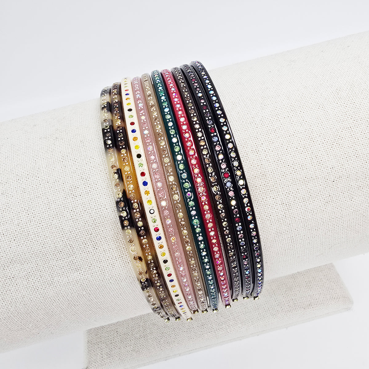 Slim Cubic Thin Headband 0.2 in wide – Mini Crystals, Tortoise & Solid