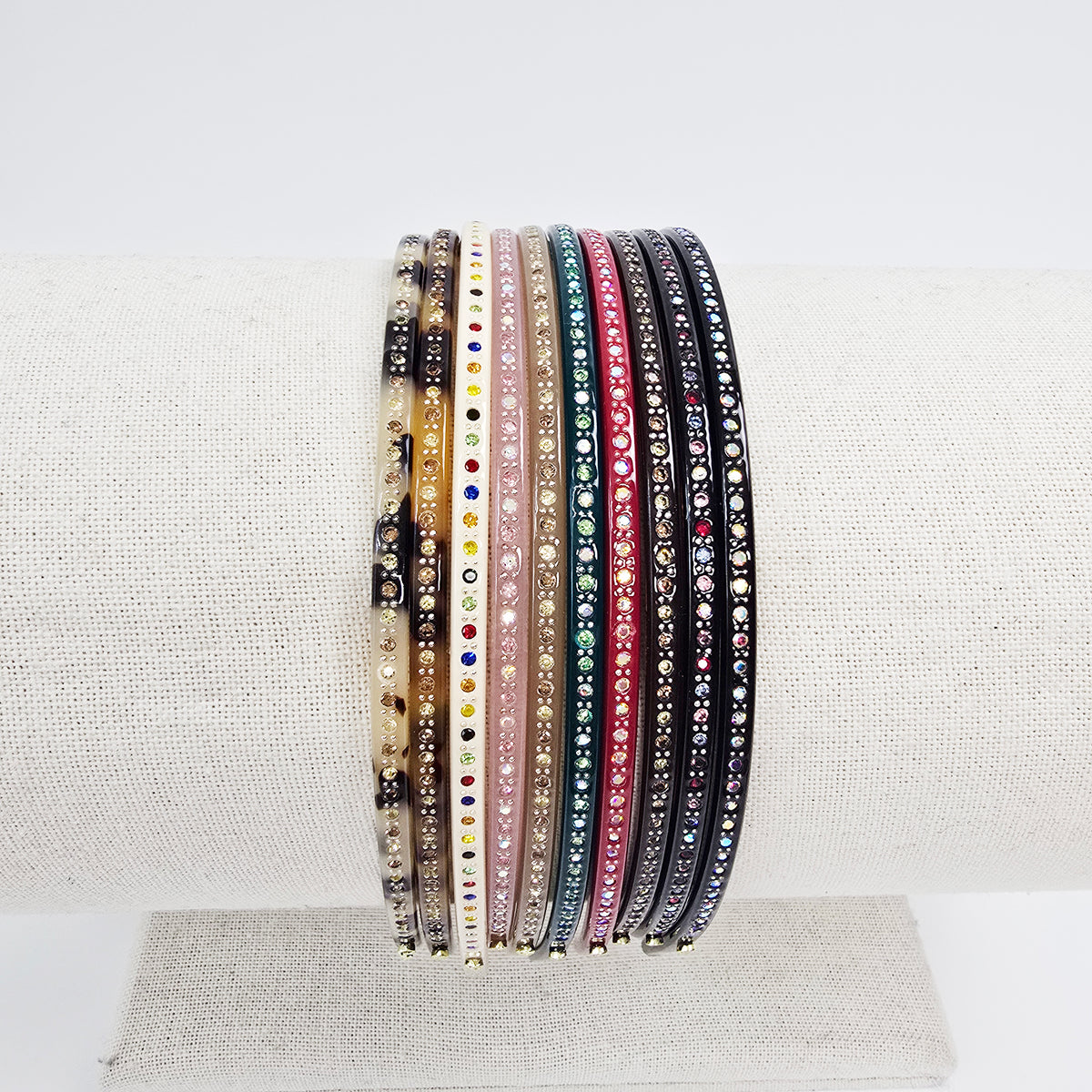 Slim Cubic Thin Headband 0.2 in wide – Mini Crystals, Tortoise & Solid