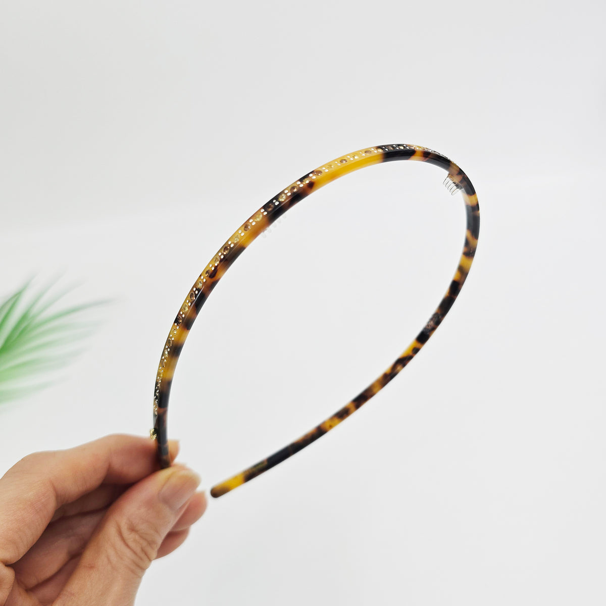 Slim Cubic Thin Headband 0.2 in wide – Mini Crystals, Tortoise & Solid