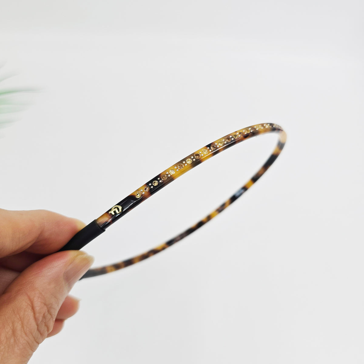 Slim Cubic Thin Headband 0.2 in wide – Mini Crystals, Tortoise & Solid