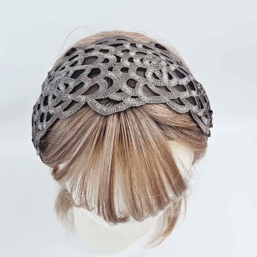 Shine Lace Wide Headband 3.3 in wide – Embroidered Scallop, French-style
