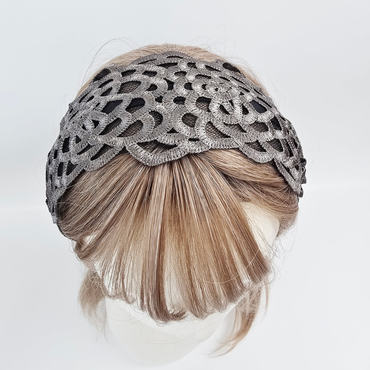 Shine Lace Wide Headband 3.3 in wide – Embroidered Scallop, French-style