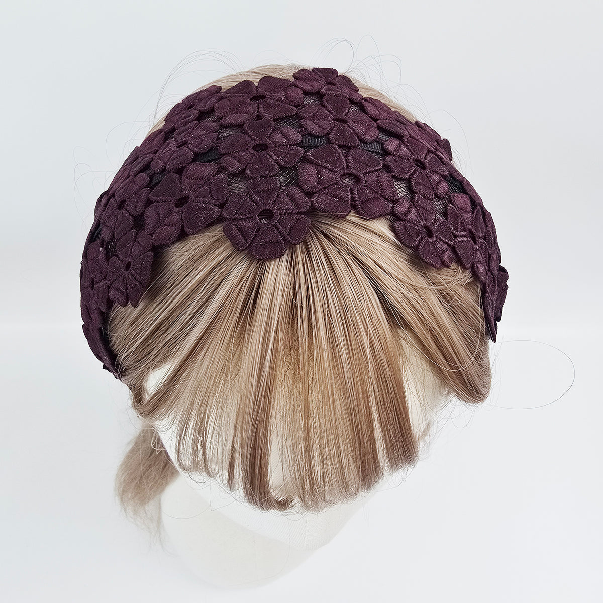 Dahlia Lace Wide Headband 3.1 in wide – 3D Floral Embroidery, French-style