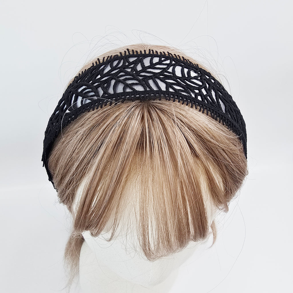 Leaf Lace Wide Headband 2.4 in wide – Embroidered Fringe, French-style